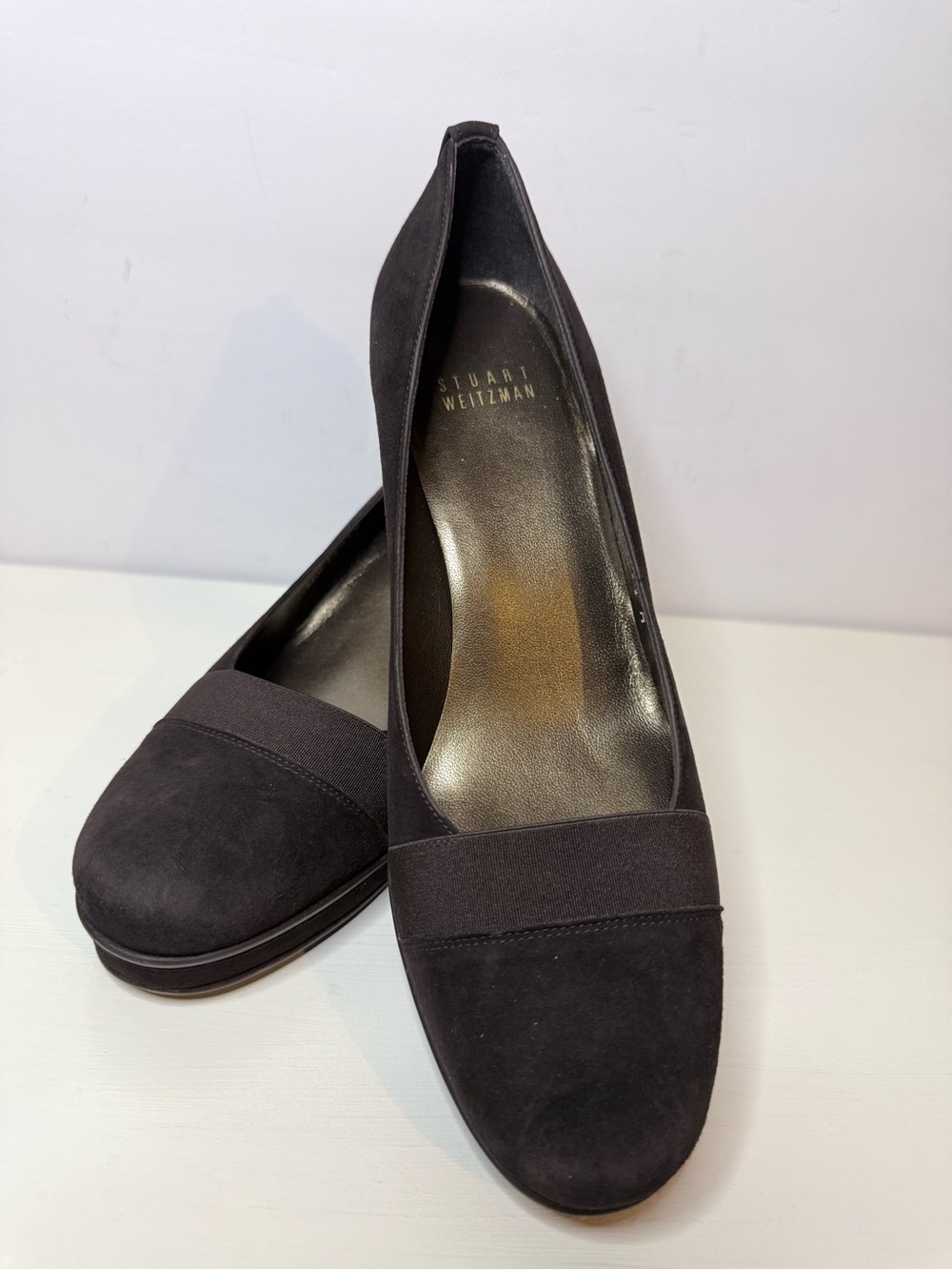 Stuart Weitzman “Let’s Go” Black Suede Platform Pumps Size 8.5